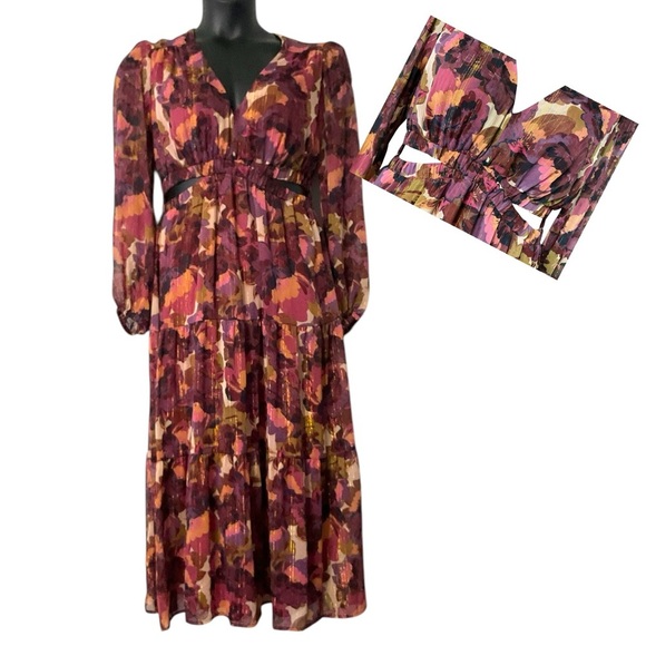 Sofia Jeans Cranberry Floral Midi Dress SZ L Women Boho Long Sleeve Fairycore - Picture 1 of 9